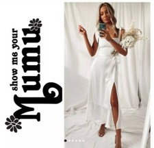 Show Me Your MuMu Garden Midi Dress in Ivory Luxe Satin Sz M