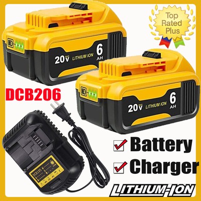 Battery /Charger For DeWalt 20V 20 Volt MAX DCB206-2 DCB200-2 Li-ion Replace 6Ah
