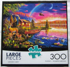 Buffalo Games Lakeside Cabin 300 Large Piece Jigsaw Puzzle with Poster