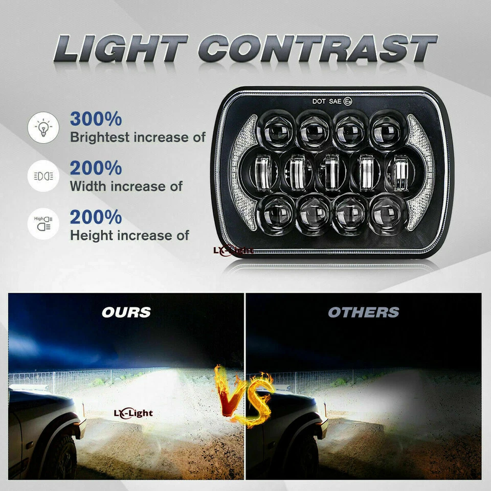 Brightest 5X7" 7x6inch Rectangle LED Hi/Lo Headlight DRL for Toyota Pickup Truck - Image 2 of 4