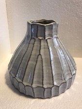 Textured Creamy White Rustic Ceramic Tapered Geometric Vase
