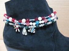 3 DIFF HANDMADE STRETCHY CORD BOOT BRACELETS MULTICOLORS JEWELRY ANKLETS LOT 3