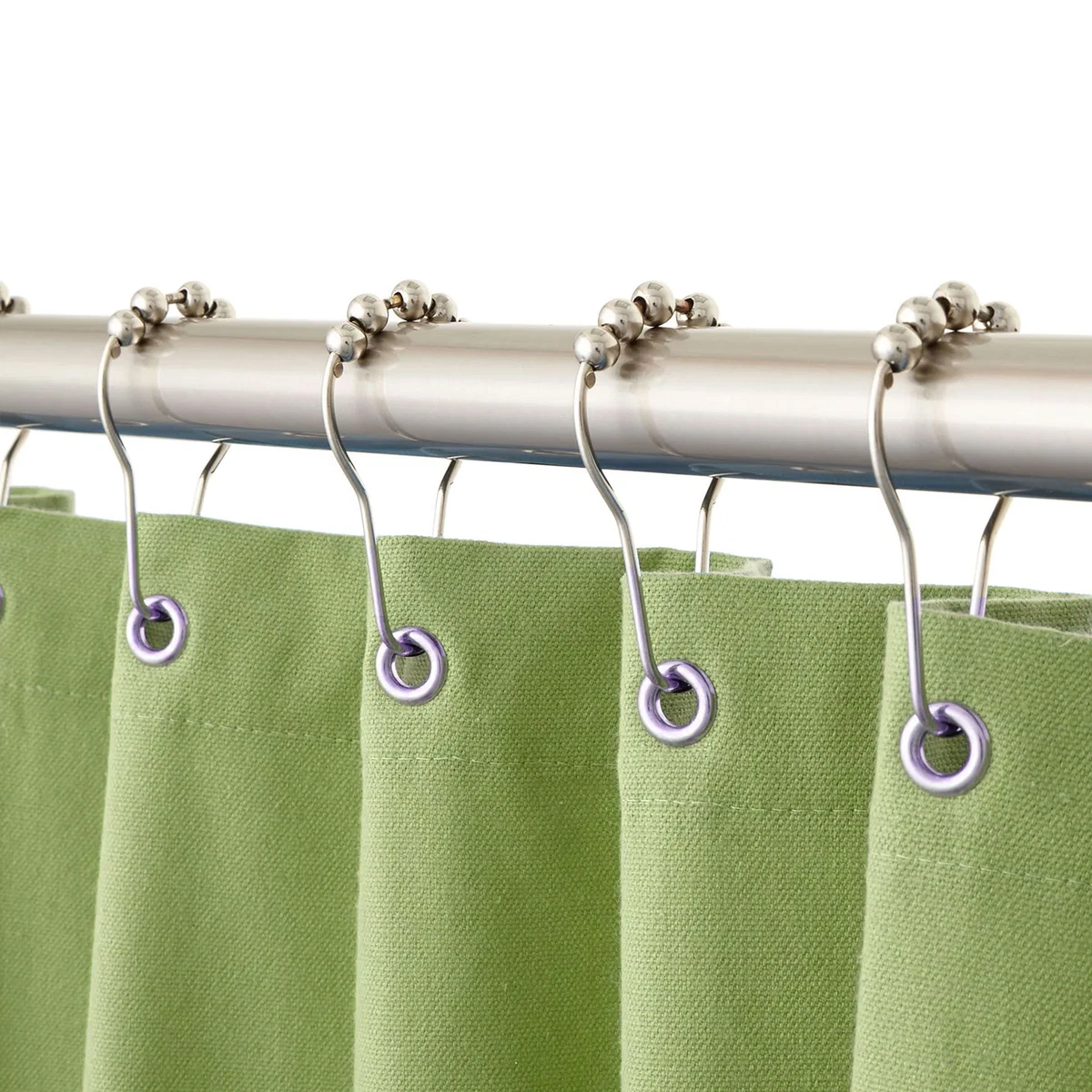 12 Shower Curtain Hooks Rings Stainless Steel Roller Glide Balls Metal Clip  Rod