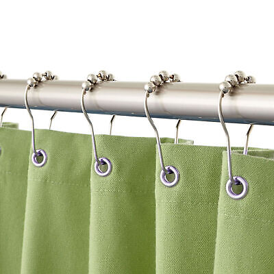 12 Shower Curtain Hooks Rings Stainless Steel Roller Glide Balls Metal Clip  Rod 