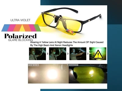 ENGINESS Polarised Clip On Glasses for Night Driving Anti Glare Yellow Lens