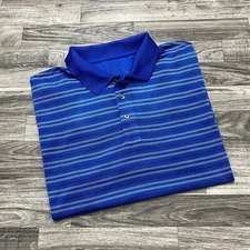 CHAMPION Button Front Short Sleeve Blue Striped Polo Golf Shirt Men's Size XL
