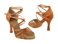 Women's Dark Tan Satin Salsa Ballroom Dance Shoes Heel 2.5 and 3 inch Very Fine 