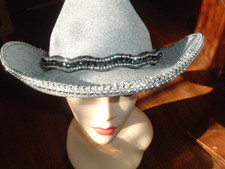 Faceted Hematite and White Rhinestone Ladies Stretch Hat Band Headband