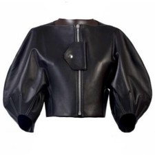 Celine Black Leather Jacket With Puffed Sleeves Size 38 Phoebe Philo
