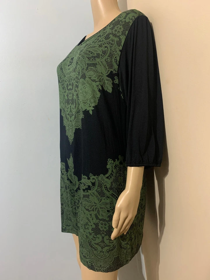 VESTIDO CHA VENTA XL JR Negro Verde Encaje Look Rayón Tejido TOP 3/4 Slv Foto 3 de 4