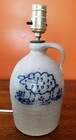 Vintage Rowe Pottery 1989 Salt Glaze Stoneware Jug Lamp Cobalt Blue Sheep Works!