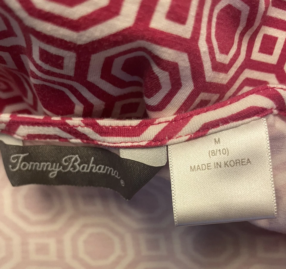 Топ женский Tommy Bahama M 8/10 Supima хлопок/спандекс фуксия белый геометрический - Изображение 4 из 4