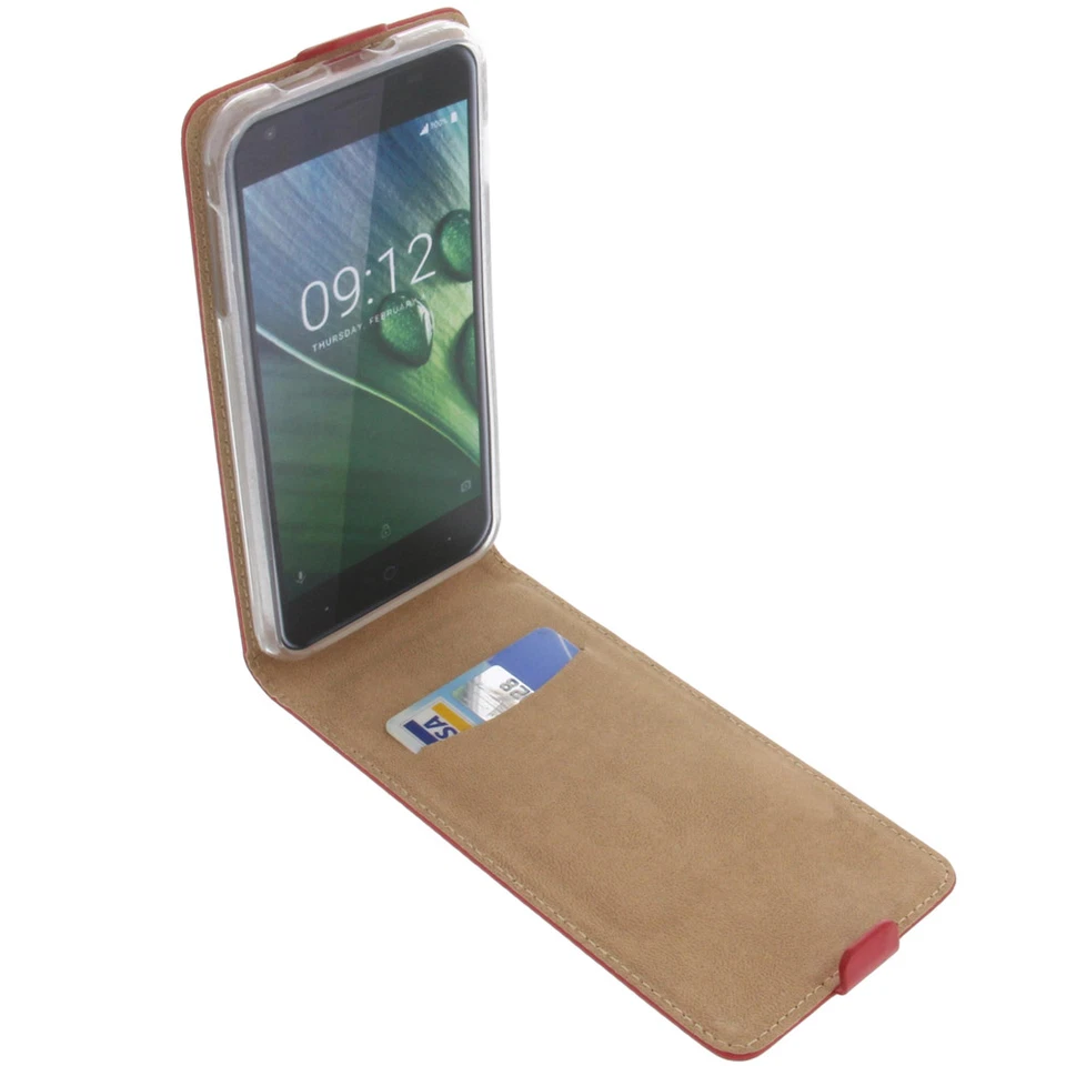 Custodia per Acer Liquid Z6 Cellulare Modello Flip Protettiva Case Rosso - Immagine 3 di 4