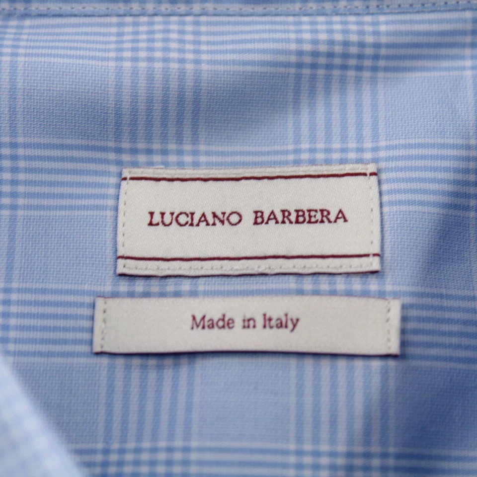 Camisa de vestir Luciano Barbera nueva con etiquetas talla 43 XL EE. UU. en azul claro con cuadros blancos Foto 3 de 4