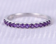 Natural 2mm Amethyst Wedding Ring Anniversary Ring 925 Sterling Silver