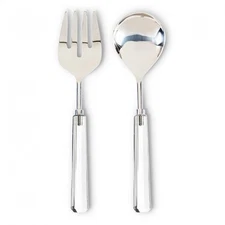 Crystal Look Handle With Silver Fork And Spoon Salad Servers