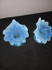 2 Rare FENTON MINI MINIATURE BLUE OPALESCENT RUFFLED VASE JACK IN PULPIT