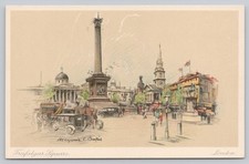 Trafalgar Square London England ARTIST SIGNED: Marjorie C. Bates Postcard