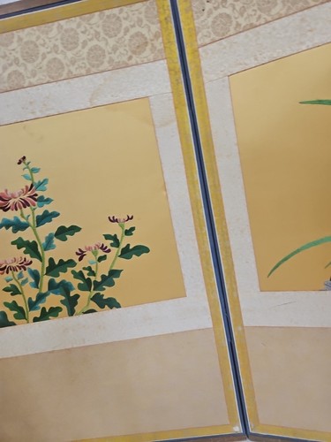 Vintage asiatische Stickerei Blumen 4 Panel Wandbehang Trennwand. MC1 - Bild 8 von 15
