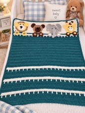Beautiful Hand Crochet Animal Baby Blanket 33"x32"