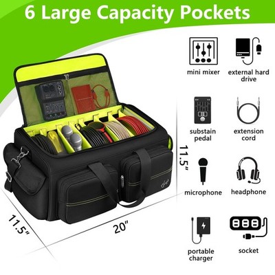 SNIGJAT DJ Bag, Large Capacity DJ Cable Bag with 6 Pockets for