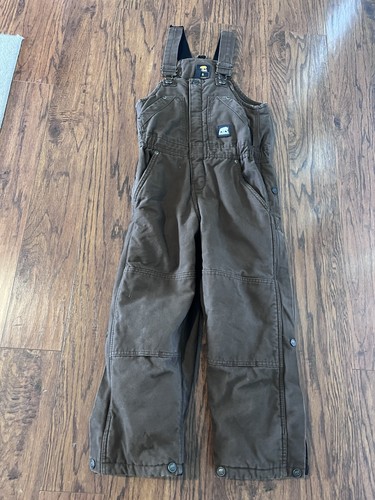 Berne Kids Brown Insulated Lined Canvas Bib Overalls Zip Front Size S