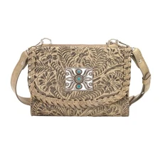 American West Womens Mohave Canyon Sand Leather Crossbody Bag OS
