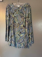 Women's J.Jill Blue Green Paisley Tunic Top M