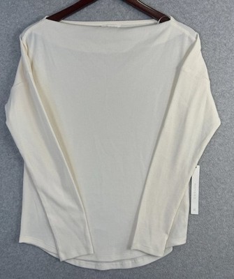 Caslon Women s Ivory Ribbed Long Sleeve Boatneck Top Size Small NWT