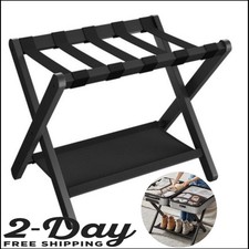 Portable Wood Folding Luggage Rack Suitcase Stand with Storage Shelf Bedroom