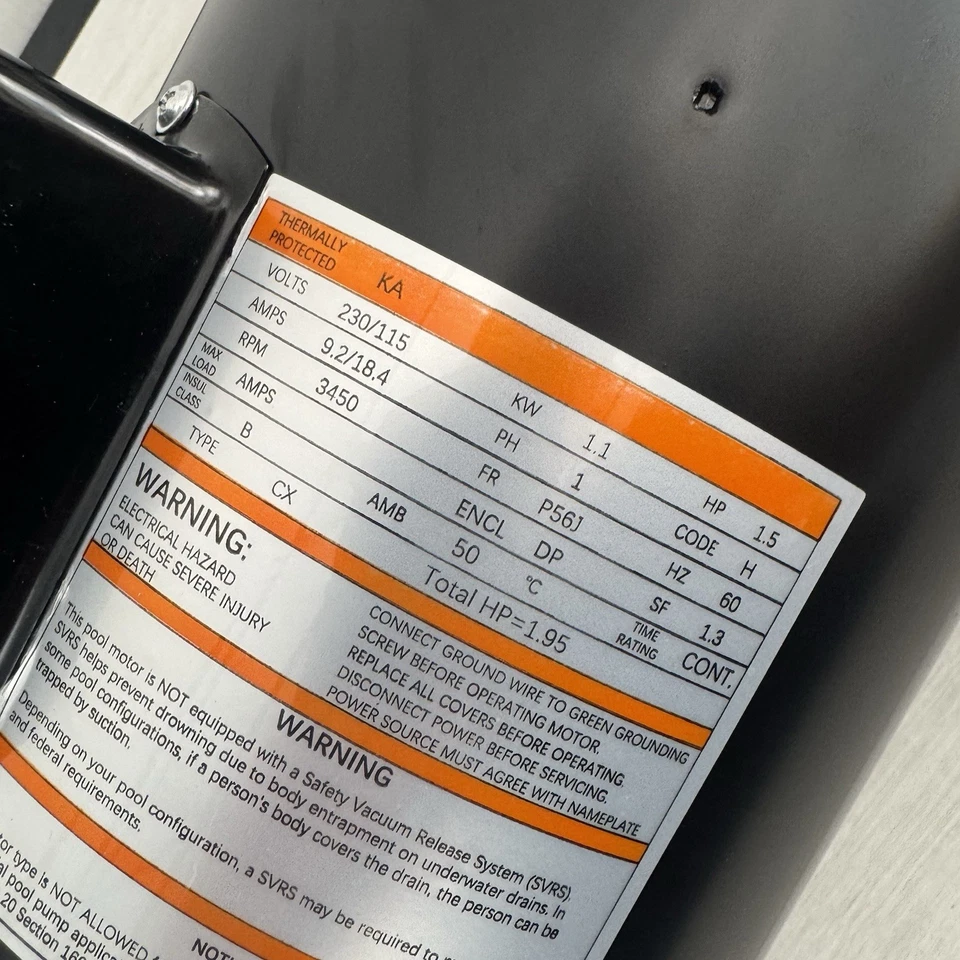 B129 1-1/2 HP Pool Motor 3450 RPM 1 Speed 230/115 Volts 56J Frame PSC C-Face - Image 4 of 4