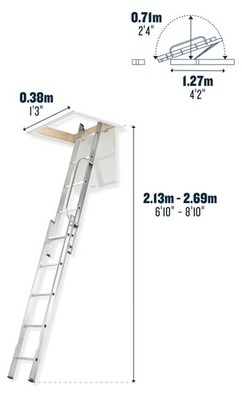 2-teilige Dachbodenleiter Handlauf Aluminium Schwerlast 2,69m 8ft 150kg Traglast
