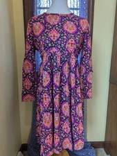Vintage 70's Psychedelic Magenta Saks Fifth Ave Polyester Babydoll Mini Dress M
