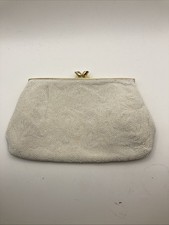 VTG Schildkraut Japan Beaded Clutch Bag Purse Ivory Pearl Gold Crystal Stones