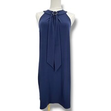 Michael Kors dress women's small halter sleeveless tie neck sheath midi navy
