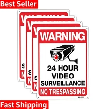 4-Pack Aluminum Signs - 10x14 Video Surveillance Warning - For Home & Business