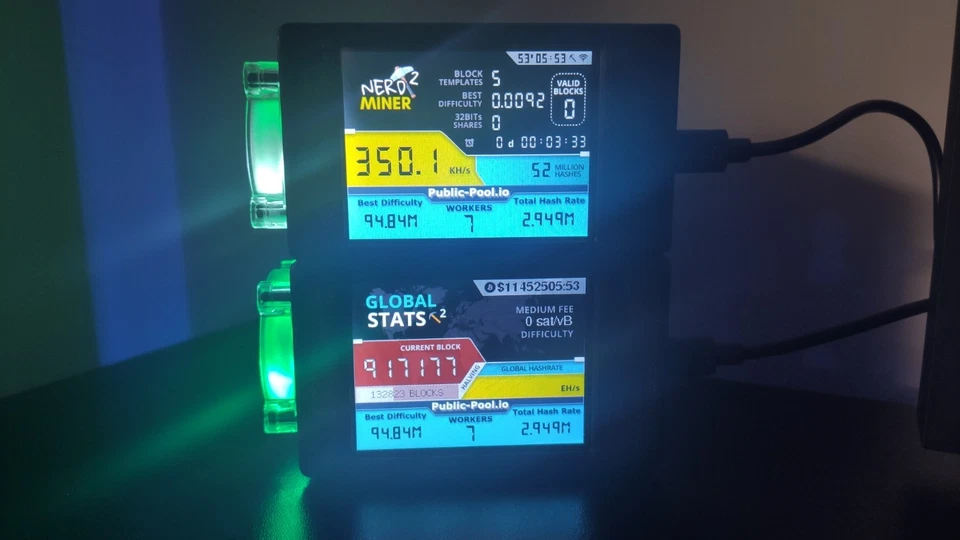 EXKLUSIV S21 Dual RGB Lüftergekühlt Nerd Miner v2 2 x350+ kh/s Crypto Miners - Bild 2 von 4