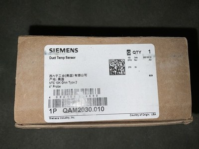 SIEMENS QAM2030.010 DUCT TEMP SENSOR 10K NTC Type 2 - 4'' PROBE