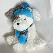 Hugfun Puppy Dog 12" Plush White Gray Blue Hat Scarf 2015 Stuffed Animal Soft