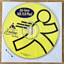 AOL America Online 8.0 Plus, Yellow Running Man, 2003 CD-ROM, 1025 Hours Free