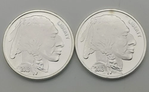 Silvertowne 1 oz .999 Fine Silver Buffalo Round -- 2 ozs total
