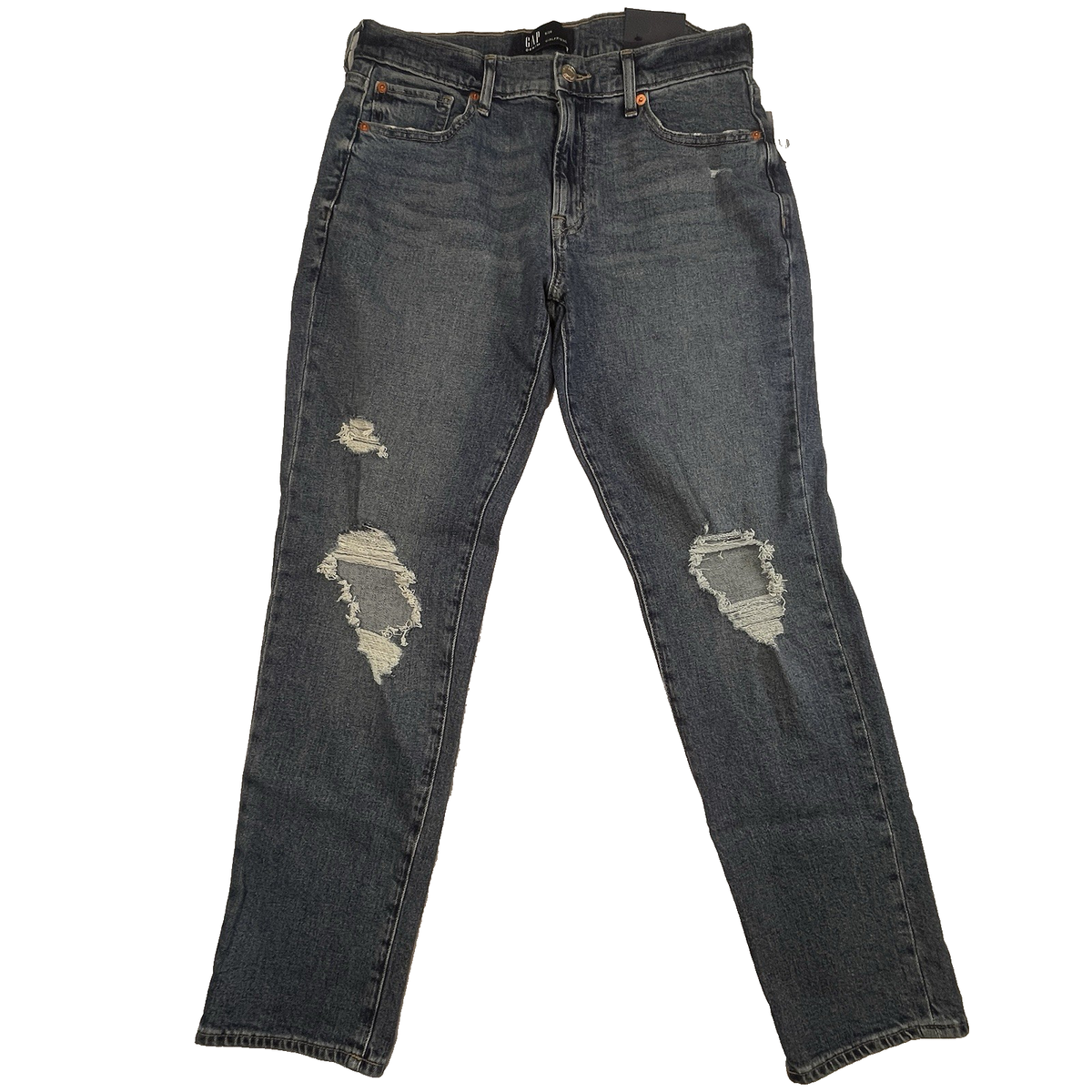 NWT $70 GAP Girlfriend Jeans 6/28 Distressed Mid Rise Blue Stretch