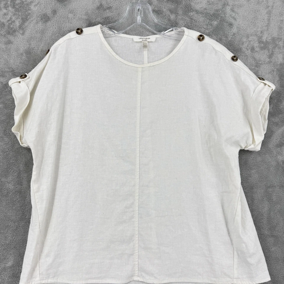 Blusa de estudio Cable & Gauge para mujer pequeña mezcla de lino Lagenlook minimalista cuadrada Foto 3 de 4