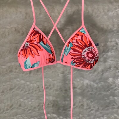 New!! Aerie M Bright Orange Sunflower Halter Tie Triangle Bikini Top