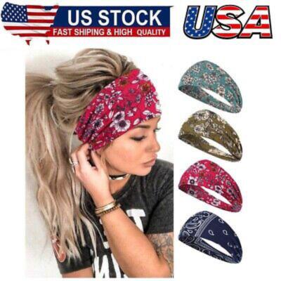 4Pcs Wide Headbands for Women,Boho Bandeau Head Bands,Workout Head Wraps Stretch