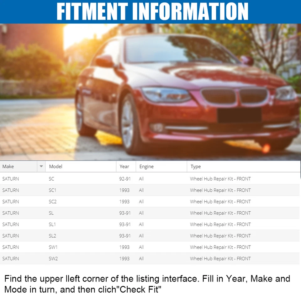 2PCS Front Wheel Hub Repair Kit Fit for Saturn SC1/SC2/SL2/SW1/SW2/SC/SL/SL1 Foto 3 de 4