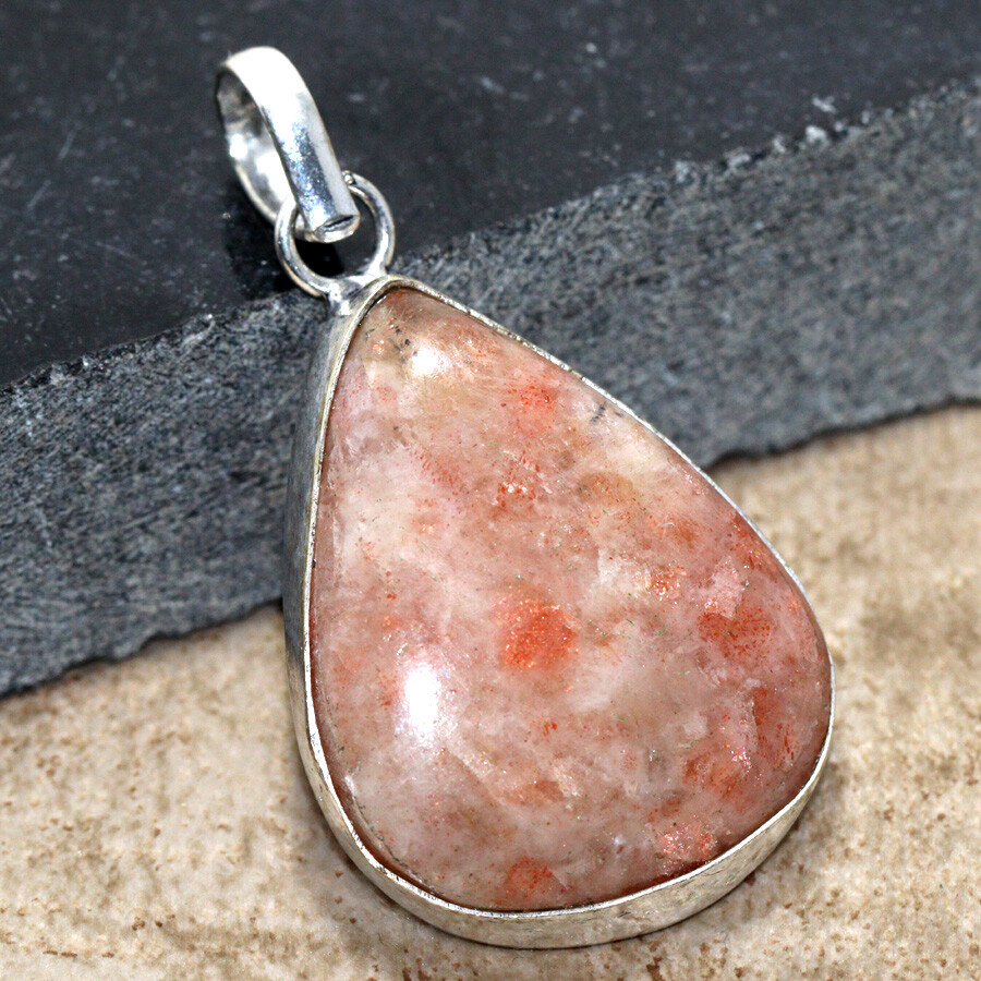 925 Silver Plated Sunstone Ethnic Pendant Handmade Jewelry 2 Inch JW