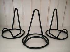 3 Plate stand or picture easel - Amish made black wrought iron - strong & sturdy