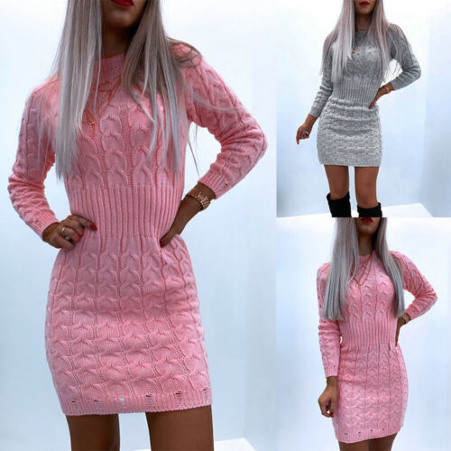 Womens Knitted Sweater Bodycon Mini Dress Ladies Long Sleeve Party Jumper Dress