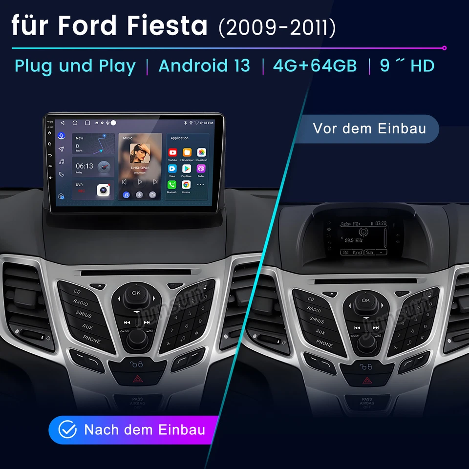 4G+64GB 8Kern für Fiesta 2009-2011 Android 14 Autoradio CarPlay DAB+GPS Navi SWC - Bild 2 von 4